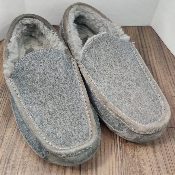 UGG Slippers Ascot Wool Gray Suede Moc Toe Moccasin Slip On Loafer Lined Men's 8 - Picture 5 of 16